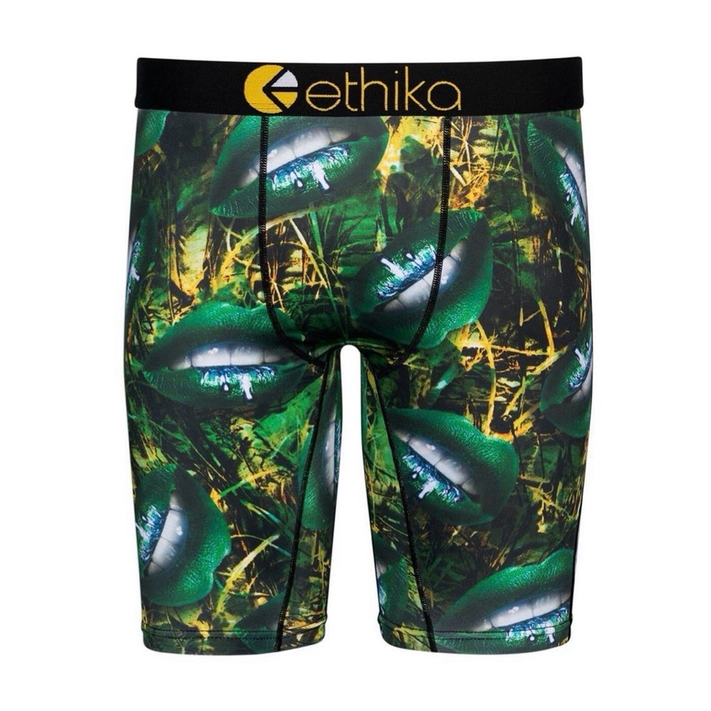 NWT L Ethika Men’s Staple Boxer Briefs Juicy Camo Green Lips Mouth Vibrant Print